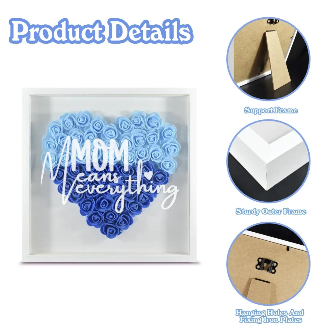 Heart-Shaped Flower Shadow Box 8"-Blue — photo 3