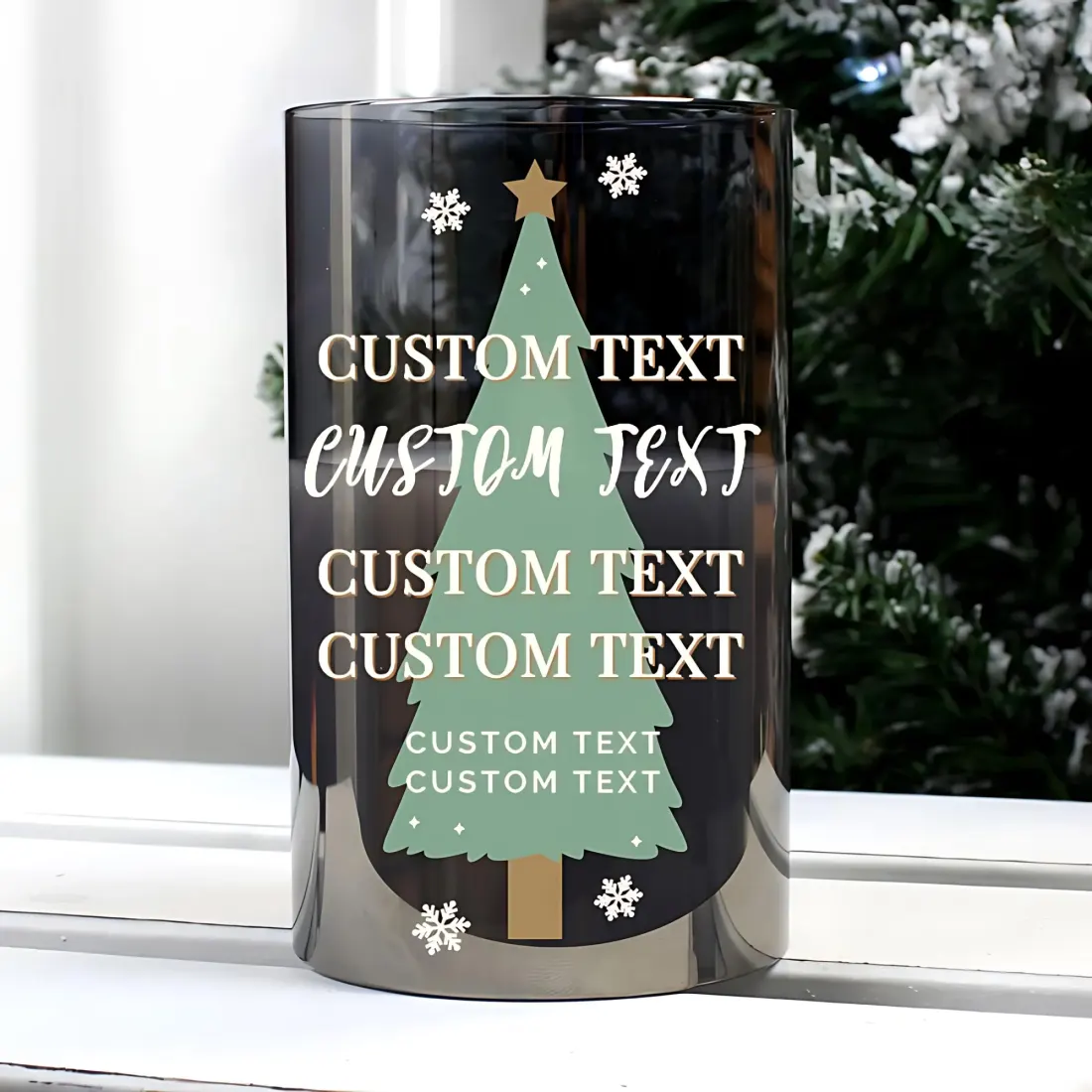Personalised Christmas Tree LED Candle, Smoked Glass Home Decoration — photo 2