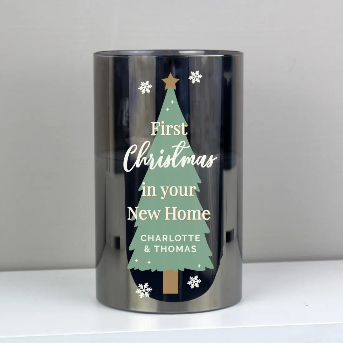 Personalised Christmas Tree LED Candle, Smoked Glass Home Decoration — photo 3