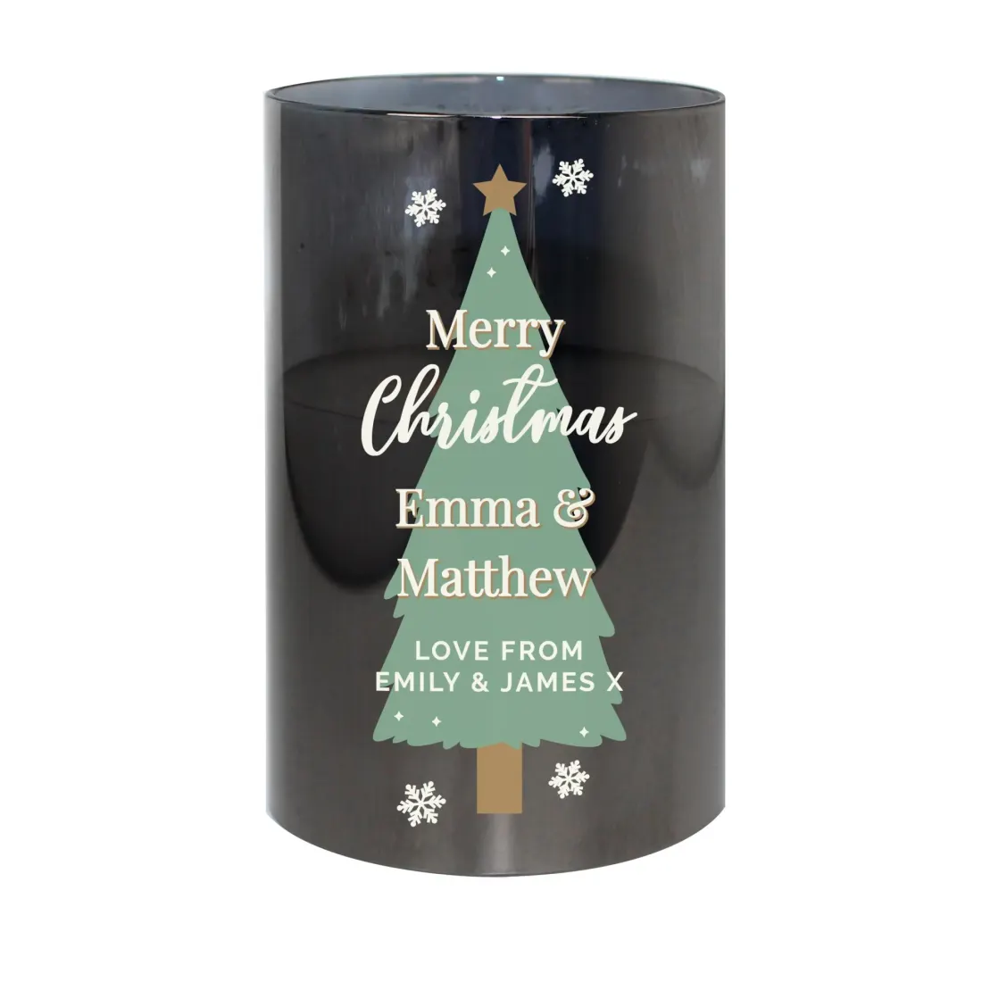 Personalised Christmas Tree LED Candle, Smoked Glass Home Decoration — photo 6