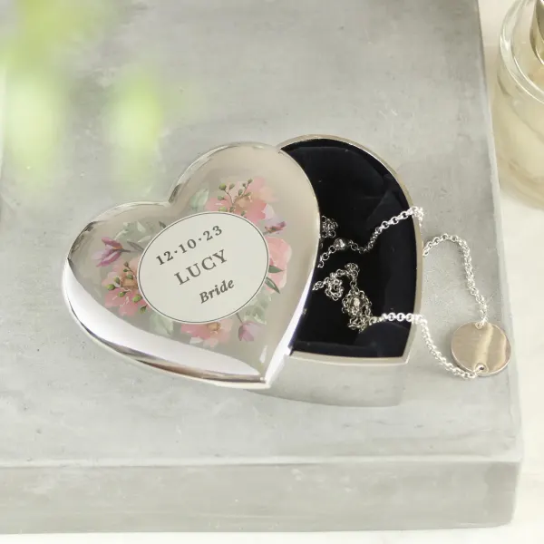 Personalized Heart Trinket Box, Floral Watercolor Keepsake