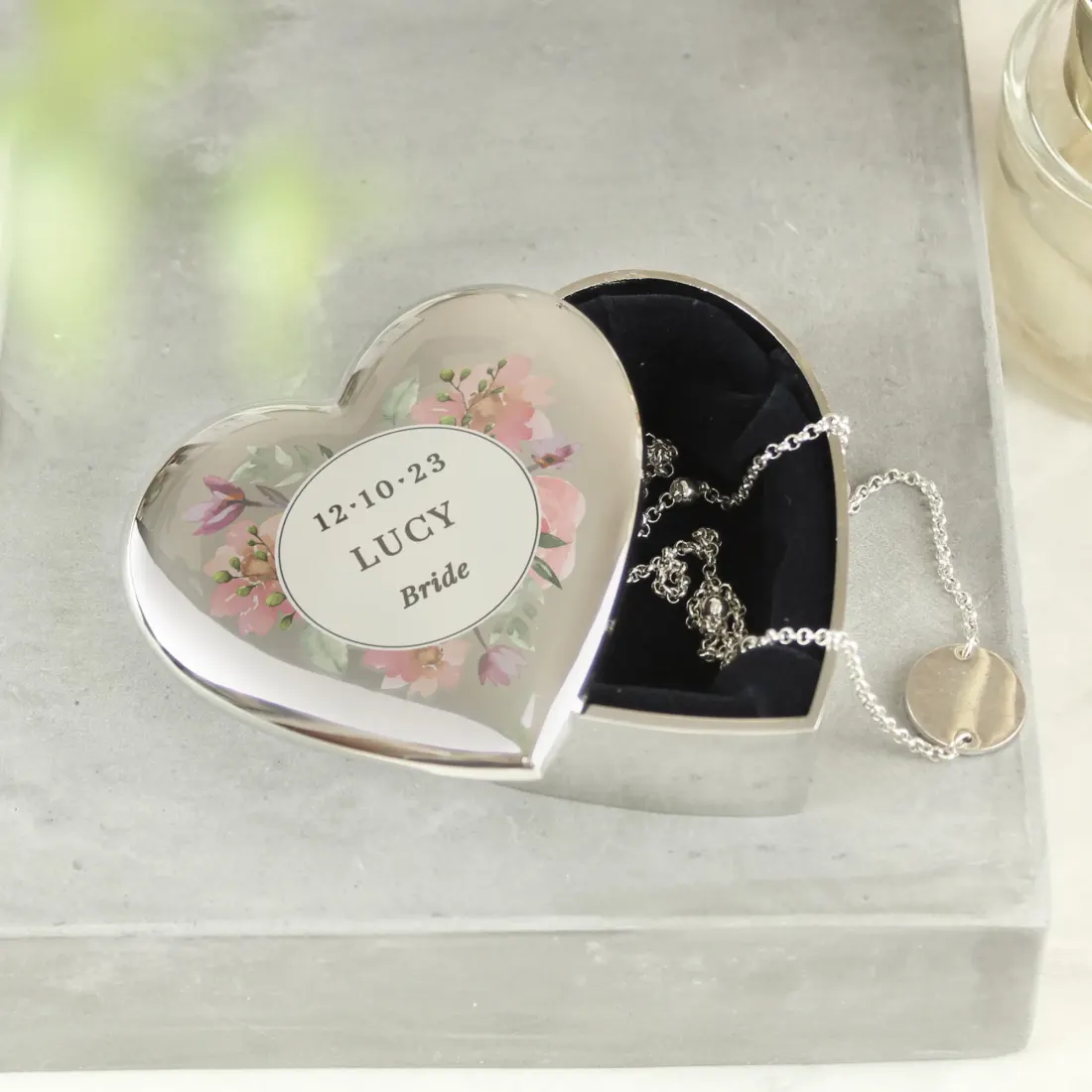 Personalised Floral Heart Trinket Box, Watercolour Jewellery Keepsake