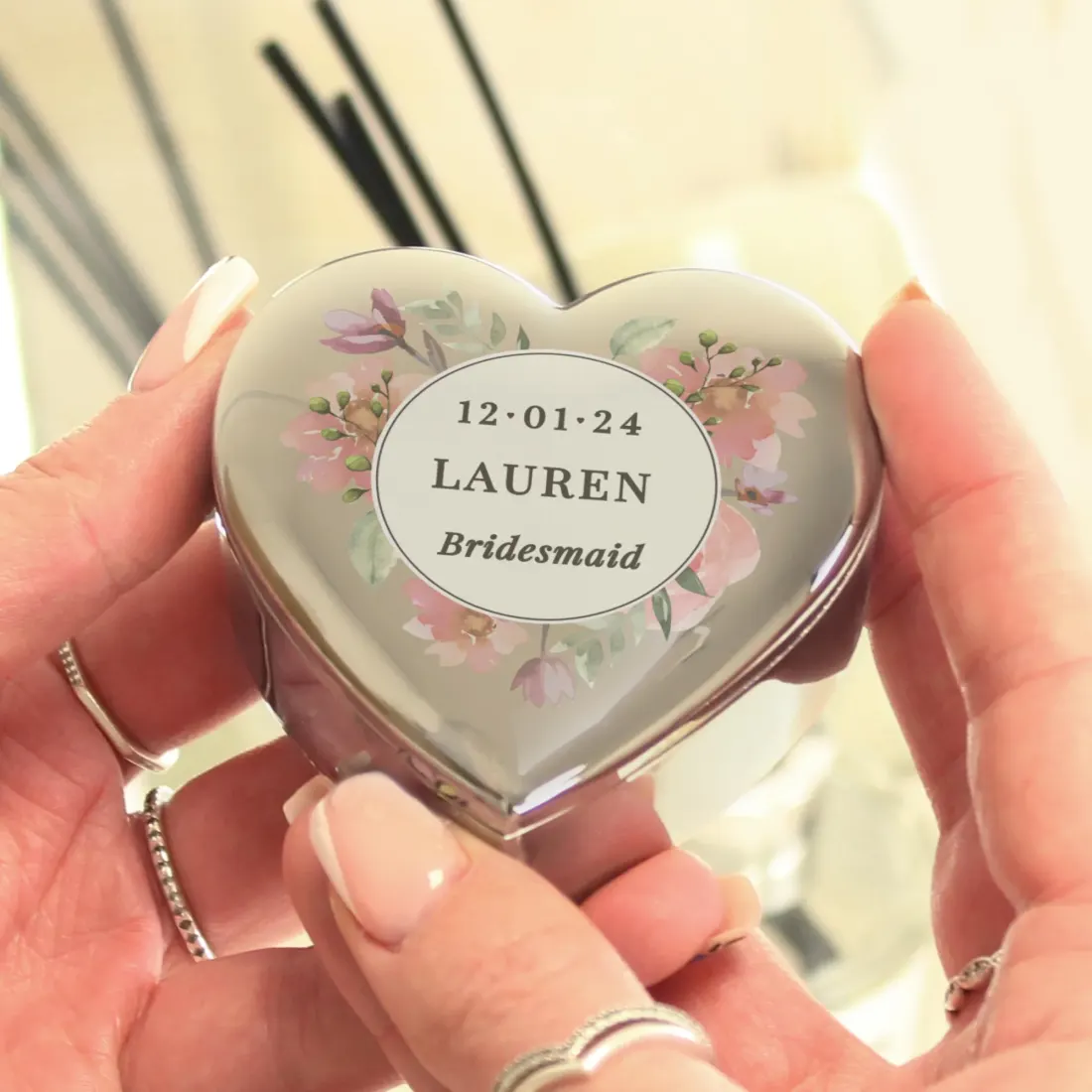 Personalised Floral Heart Trinket Box, Watercolour Jewellery Keepsake — photo 4