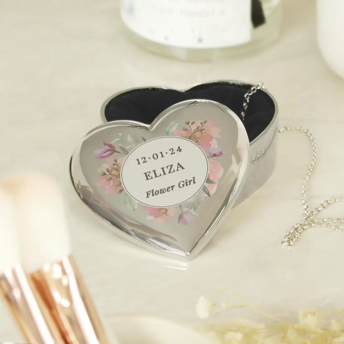 Personalised Floral Heart Trinket Box, Watercolour Jewellery Keepsake — photo 5