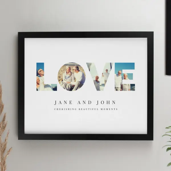 Personalised Photo Upload Frame, Custom White Poster Love Gift, Couple Name Keepsake