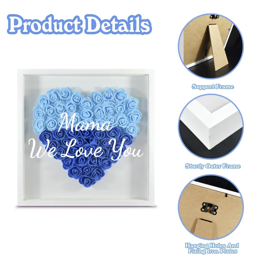 Heart-Shaped Flower Shadow Box 10"-Blue — photo 3