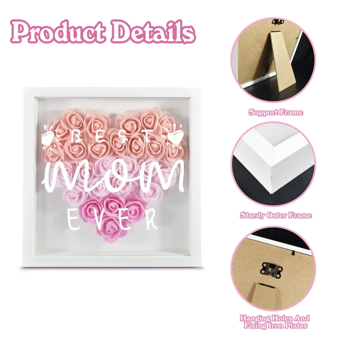 Heart-Shaped Flower Shadow Box 10"-Pink — photo 3