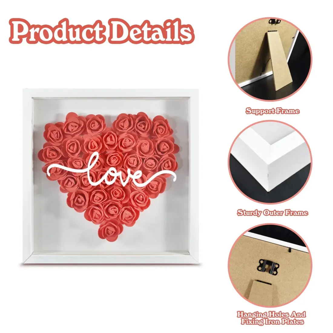 Heart-Shaped Flower Shadow Box 8"-Red — photo 3