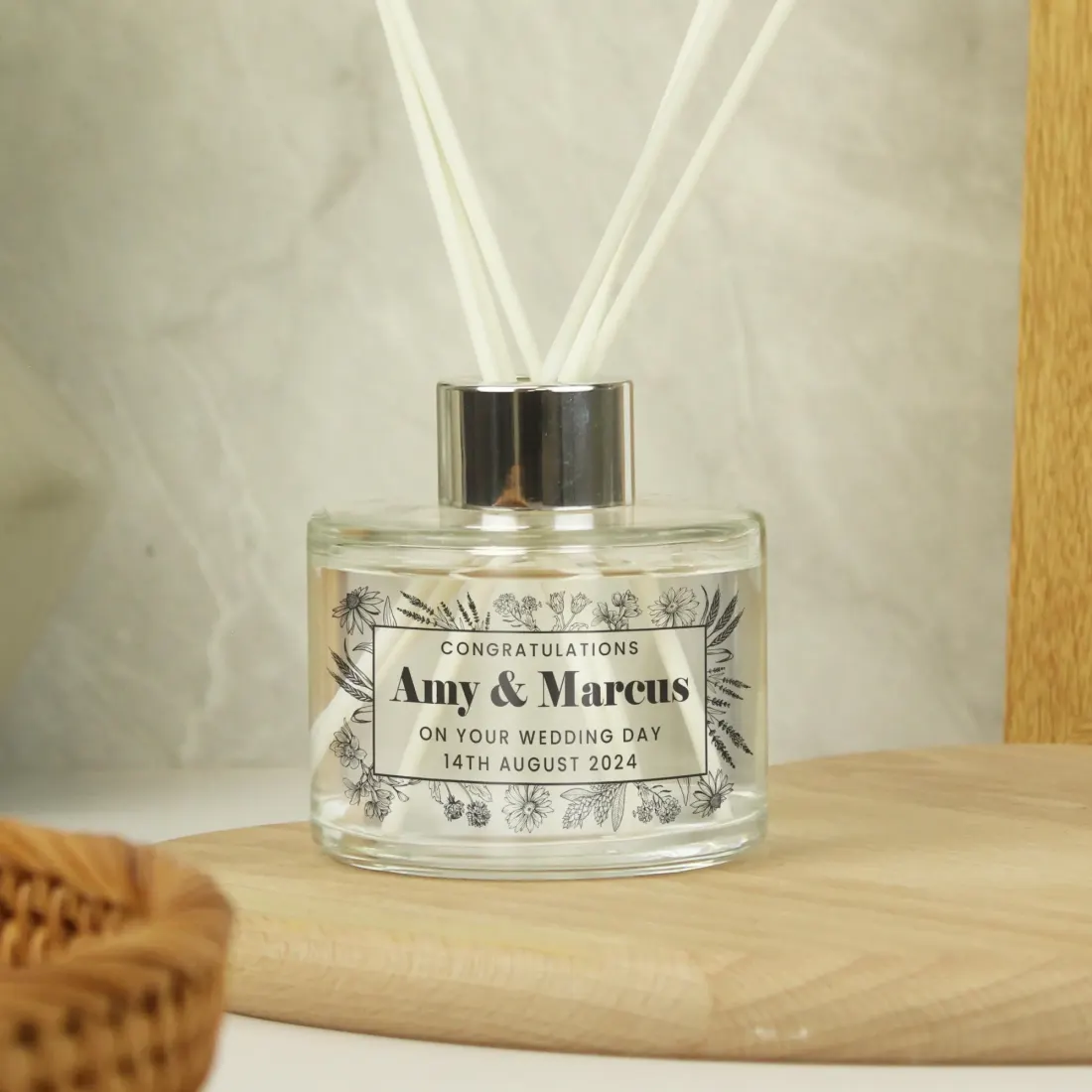 Personalised Reed Diffuser, Black Foliage Wedding or New Home Gift