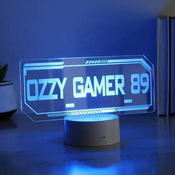 Personalised Gamer Tag LED Night Light, Colour Changing Gaming Lamp