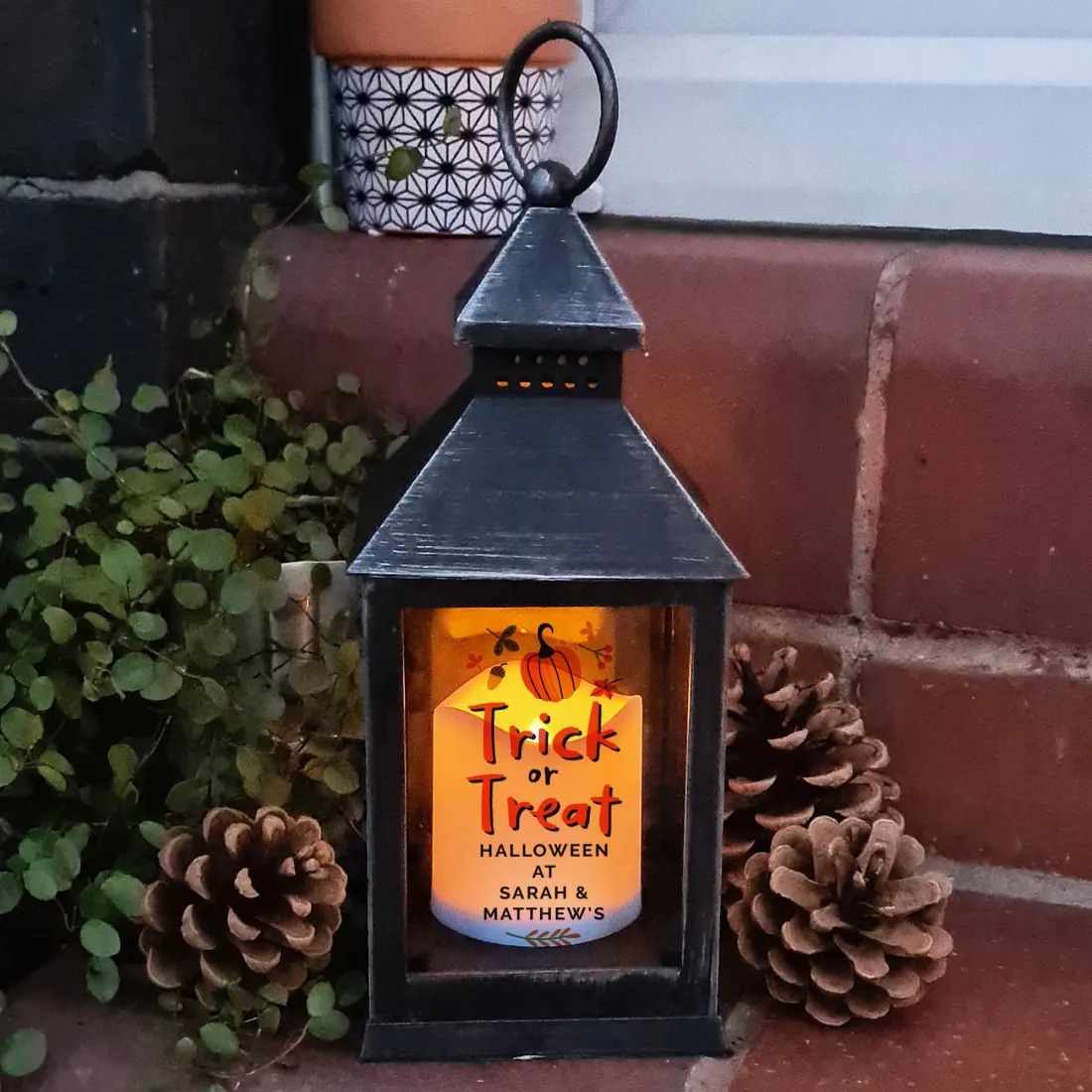 Personalised Halloween Lantern, Custom House Decoration, Engraved Text LED Candle