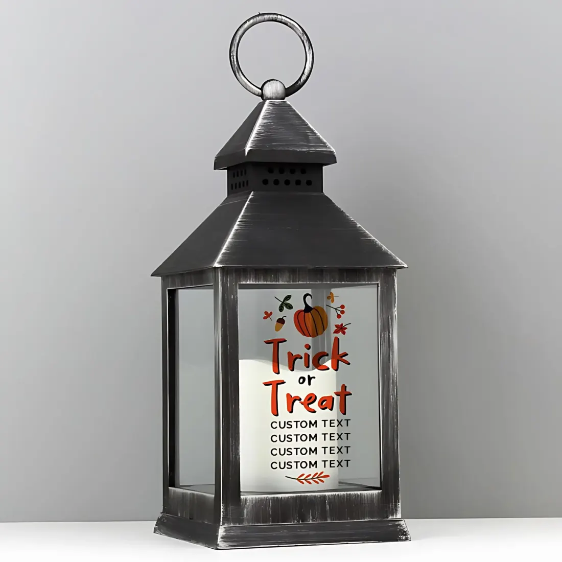 Personalised Halloween Lantern, Custom House Decoration, Engraved Text LED Candle — photo 2