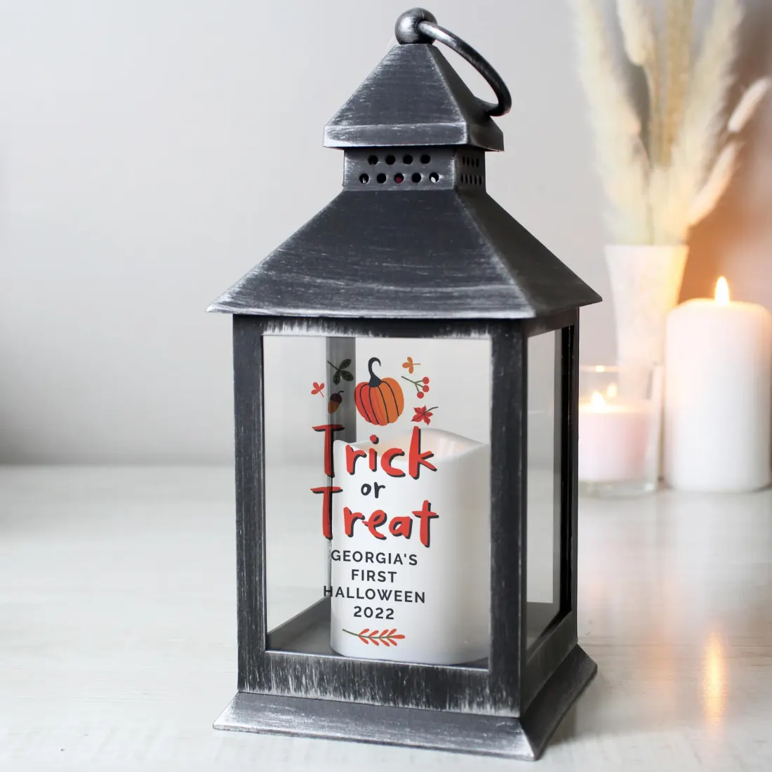 Personalised Halloween Lantern, Custom House Decoration, Engraved Text LED Candle — photo 5