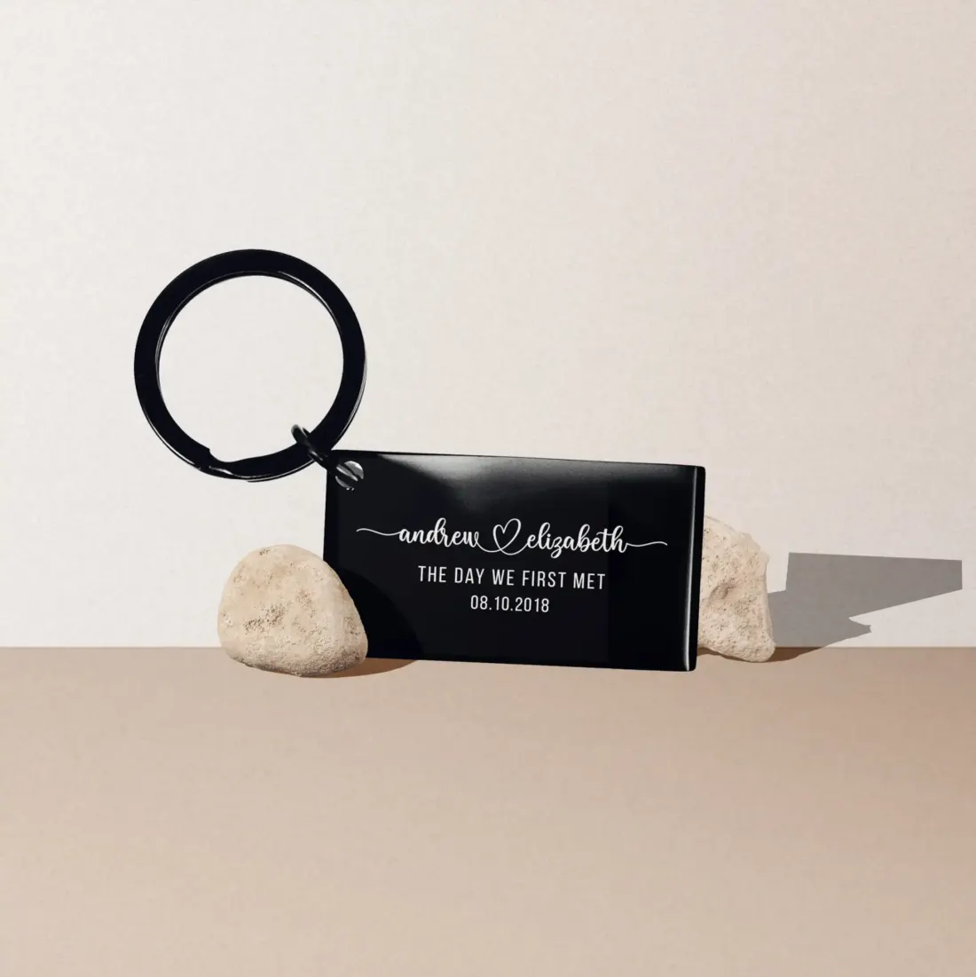Personalized Anniversary Keychain: Engraved "The Day We First Met" Couples Name Date Gift