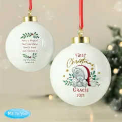 Personalised First Christmas Bauble, Tiny Tatty Teddy Name Ornament thumbnail 1