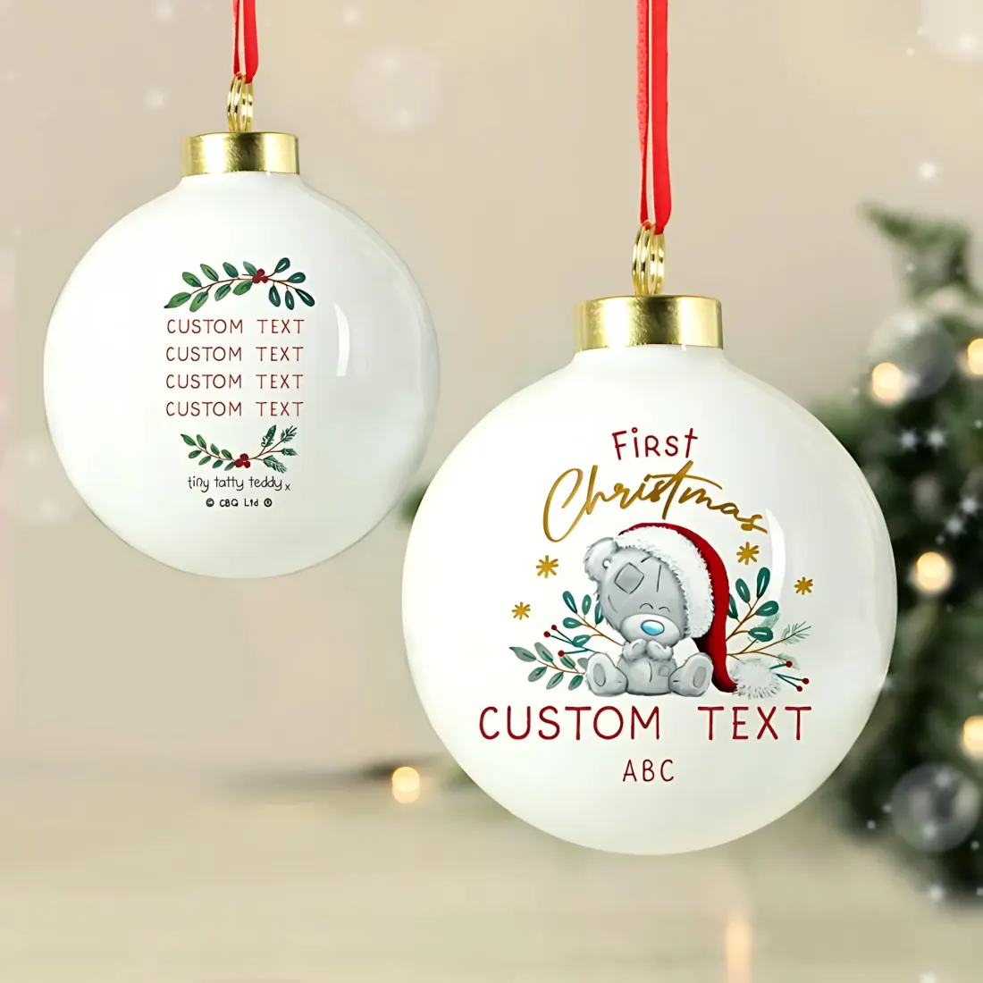 Personalised First Christmas Bauble, Tiny Tatty Teddy Name Ornament — photo 2