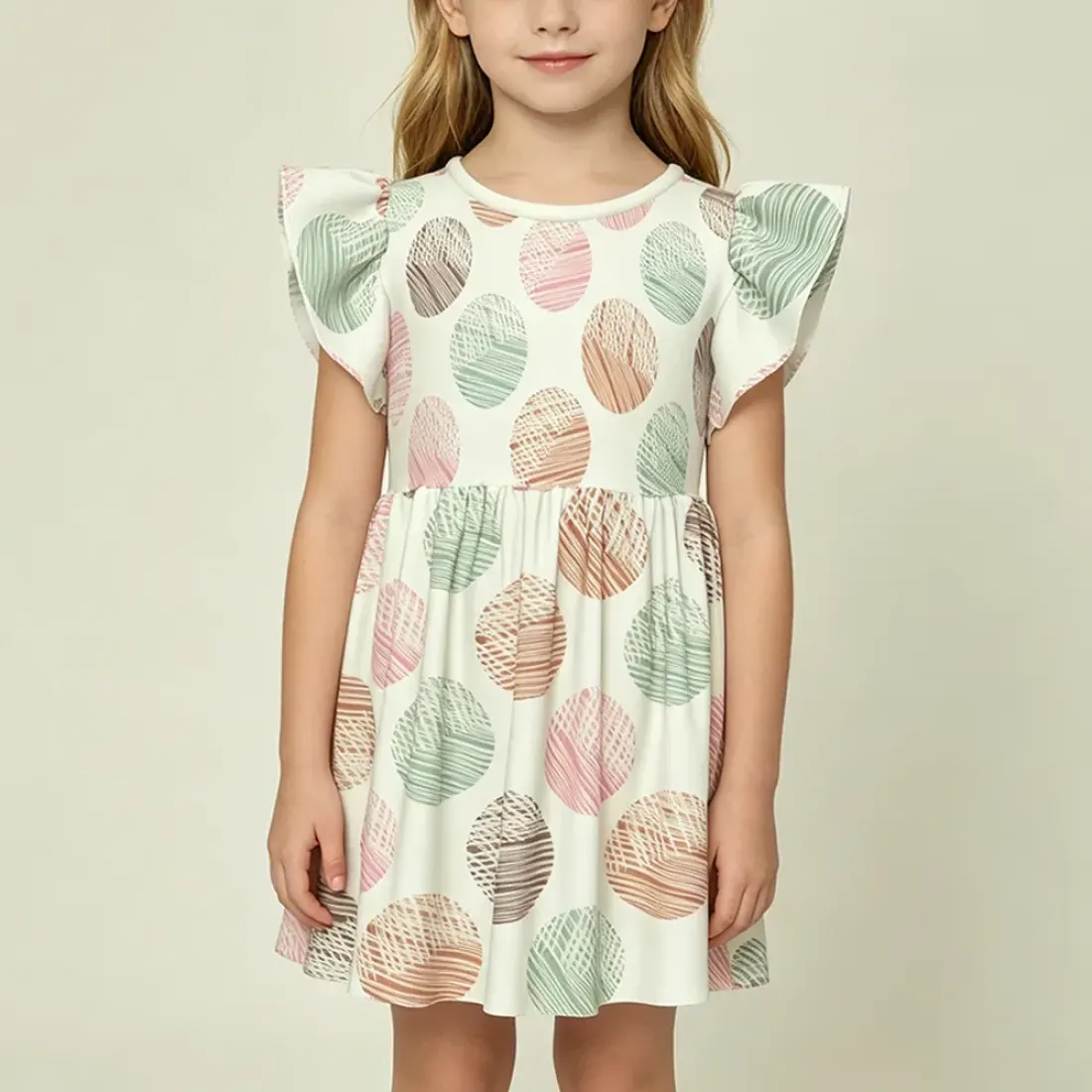 Little Girls' Ruffle Sleeve Crew-Neck Dress