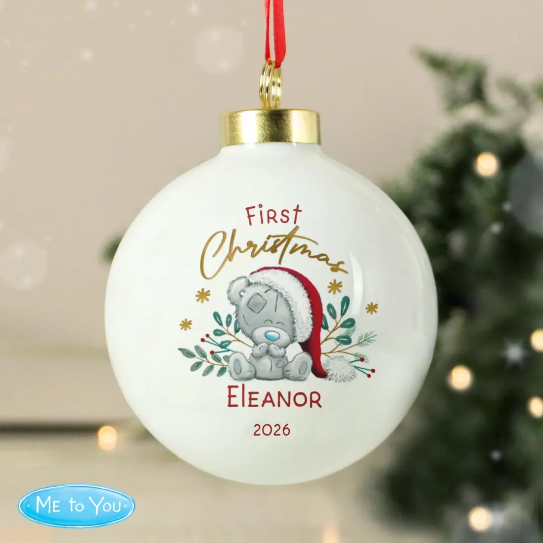 Personalised First Christmas Bauble, Tiny Tatty Teddy Name Ornament — photo 4