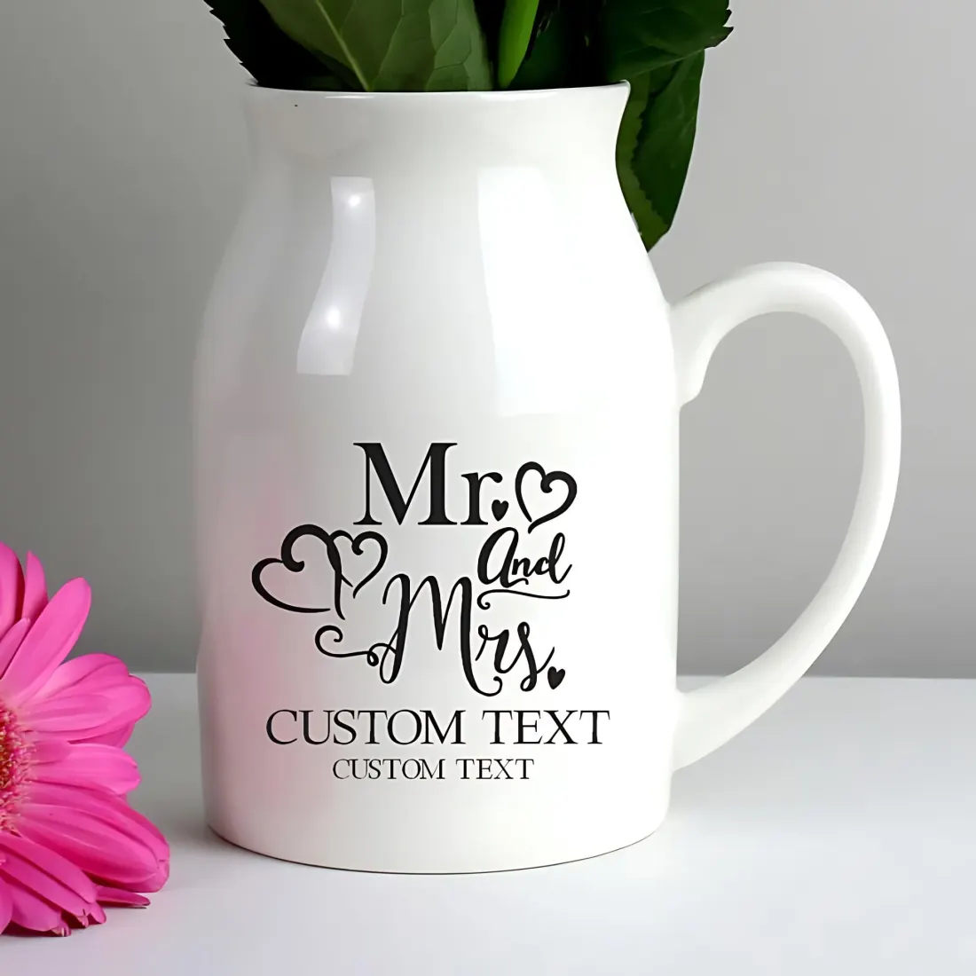 Personalised Mr and Mrs Ceramic Flower Jug Vase, Wedding Keepsake Home Décor — photo 2