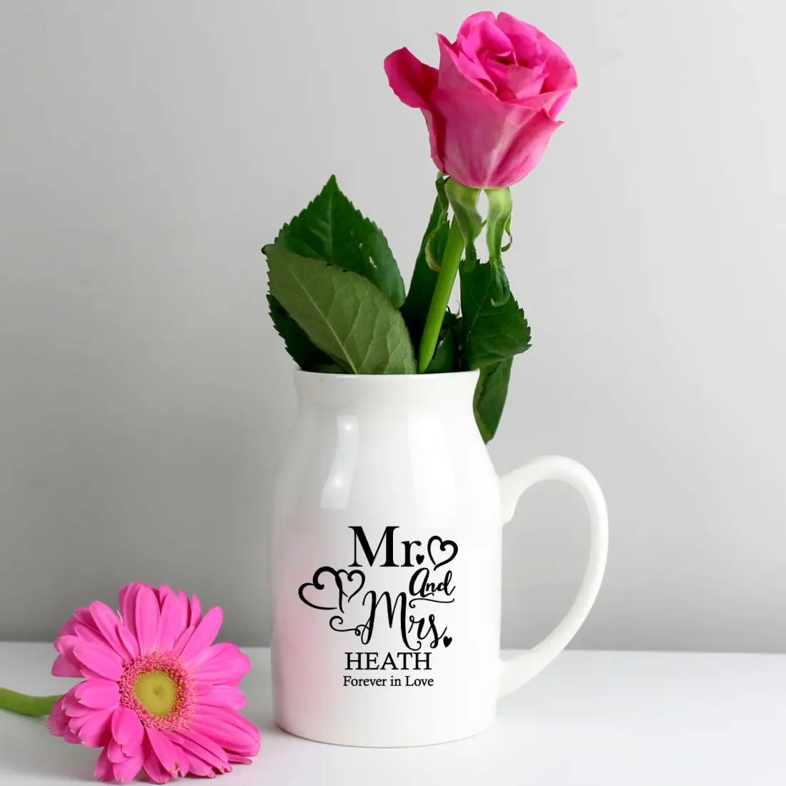 Personalised Mr and Mrs Ceramic Flower Jug Vase, Wedding Keepsake Home Décor — photo 3