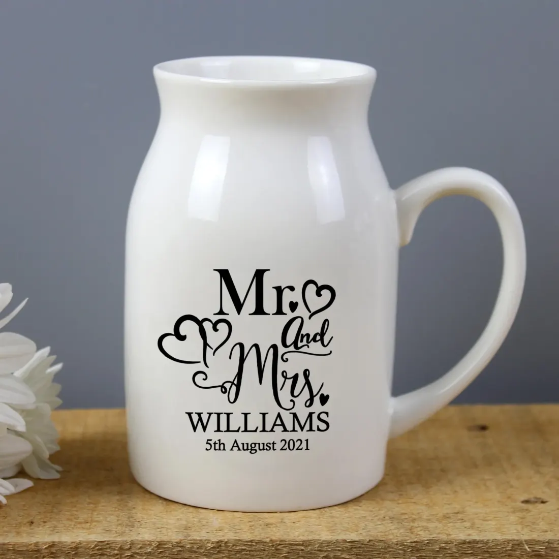 Personalised Mr and Mrs Ceramic Flower Jug Vase, Wedding Keepsake Home Décor — photo 4
