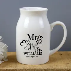 Personalised Mr and Mrs Ceramic Flower Jug Vase, Wedding Keepsake Home Décor thumbnail 4