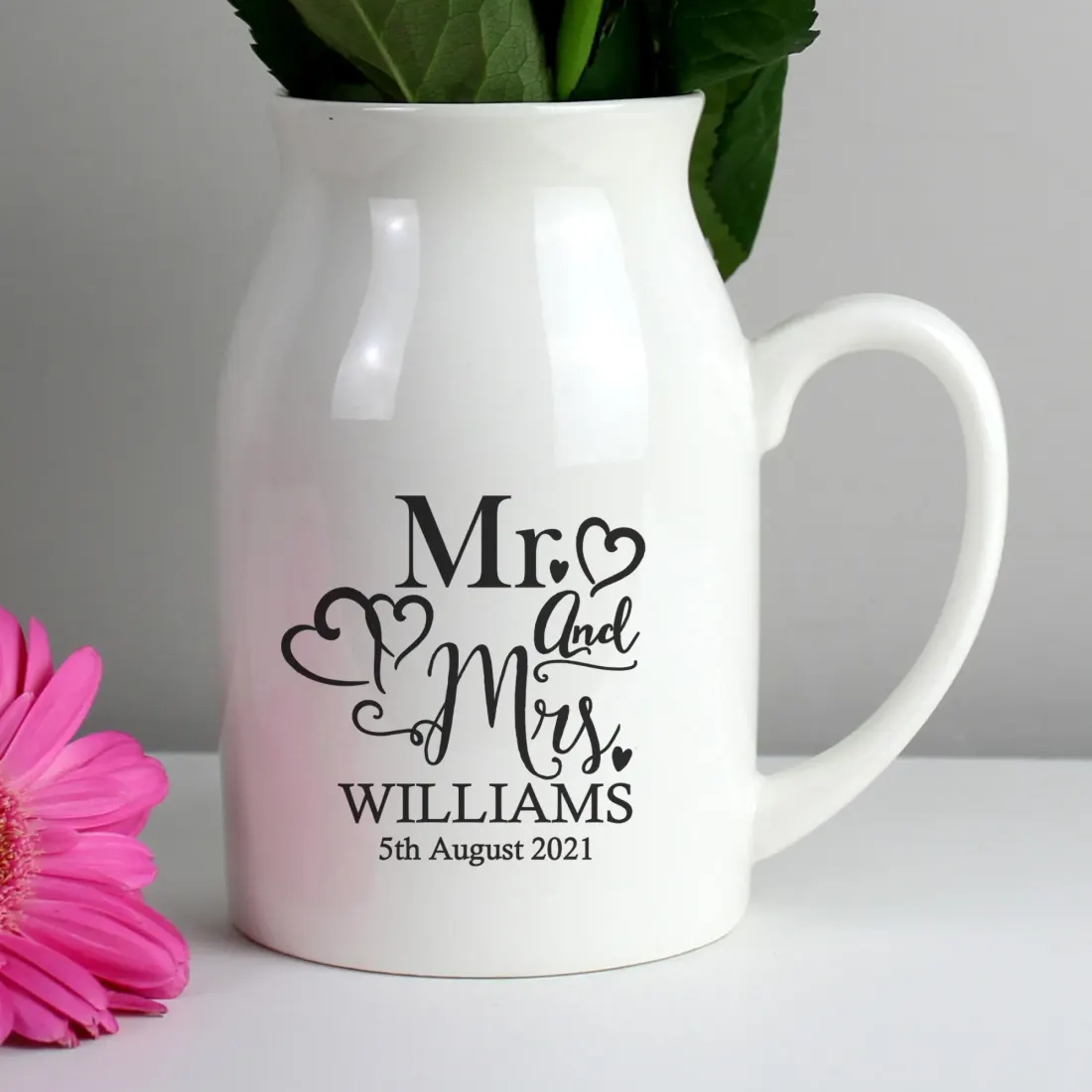 Personalised Mr and Mrs Ceramic Flower Jug Vase, Wedding Keepsake Home Décor — photo 5