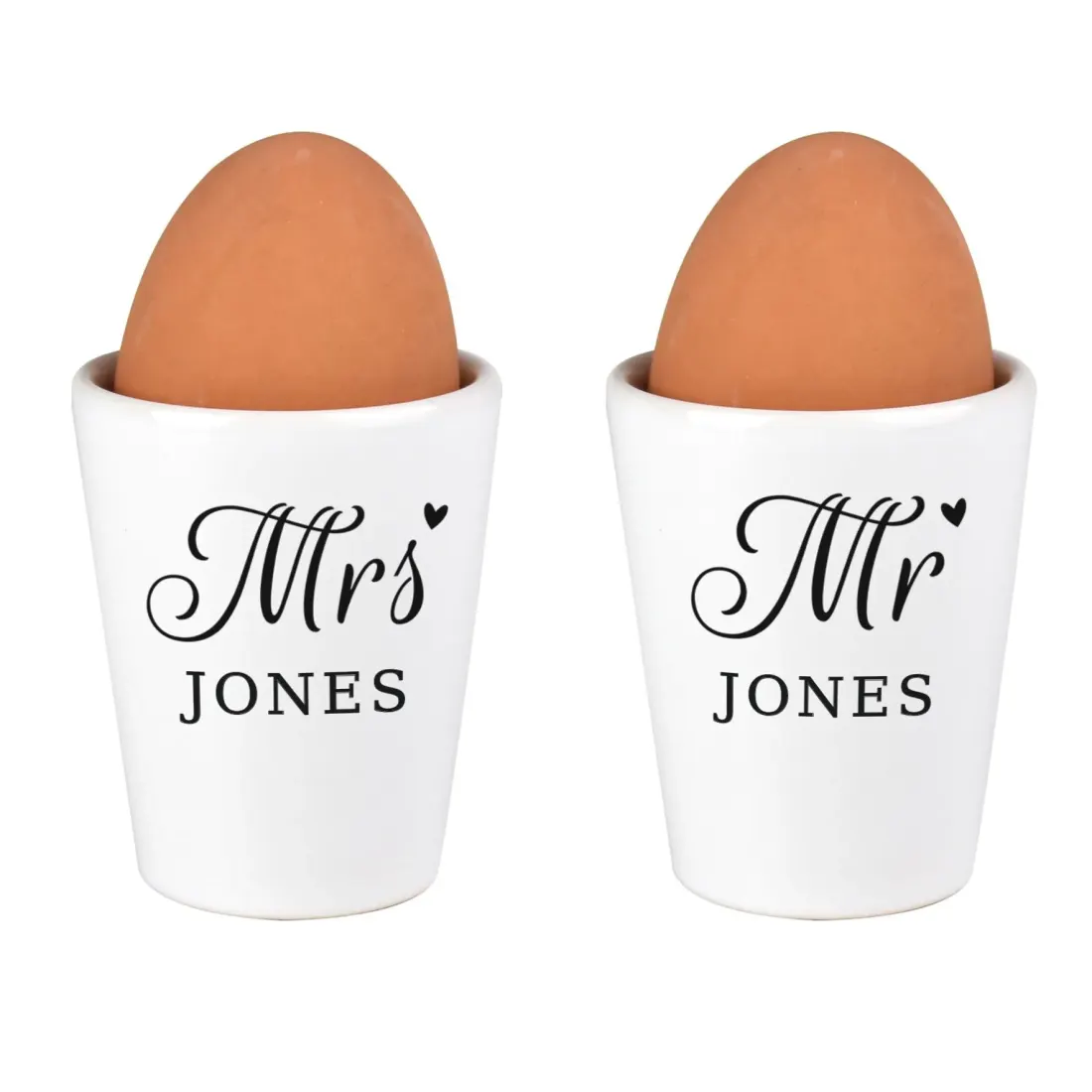 Personalised Mr and Mrs Egg Cups, Custom Surname Breakfast Set, Newlywed Wedding Gift — photo 4