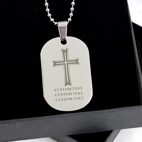 Personalised Cross Dog Tag Necklace, Engraved Stainless Steel Communion Gift, Custom Christian Pendant