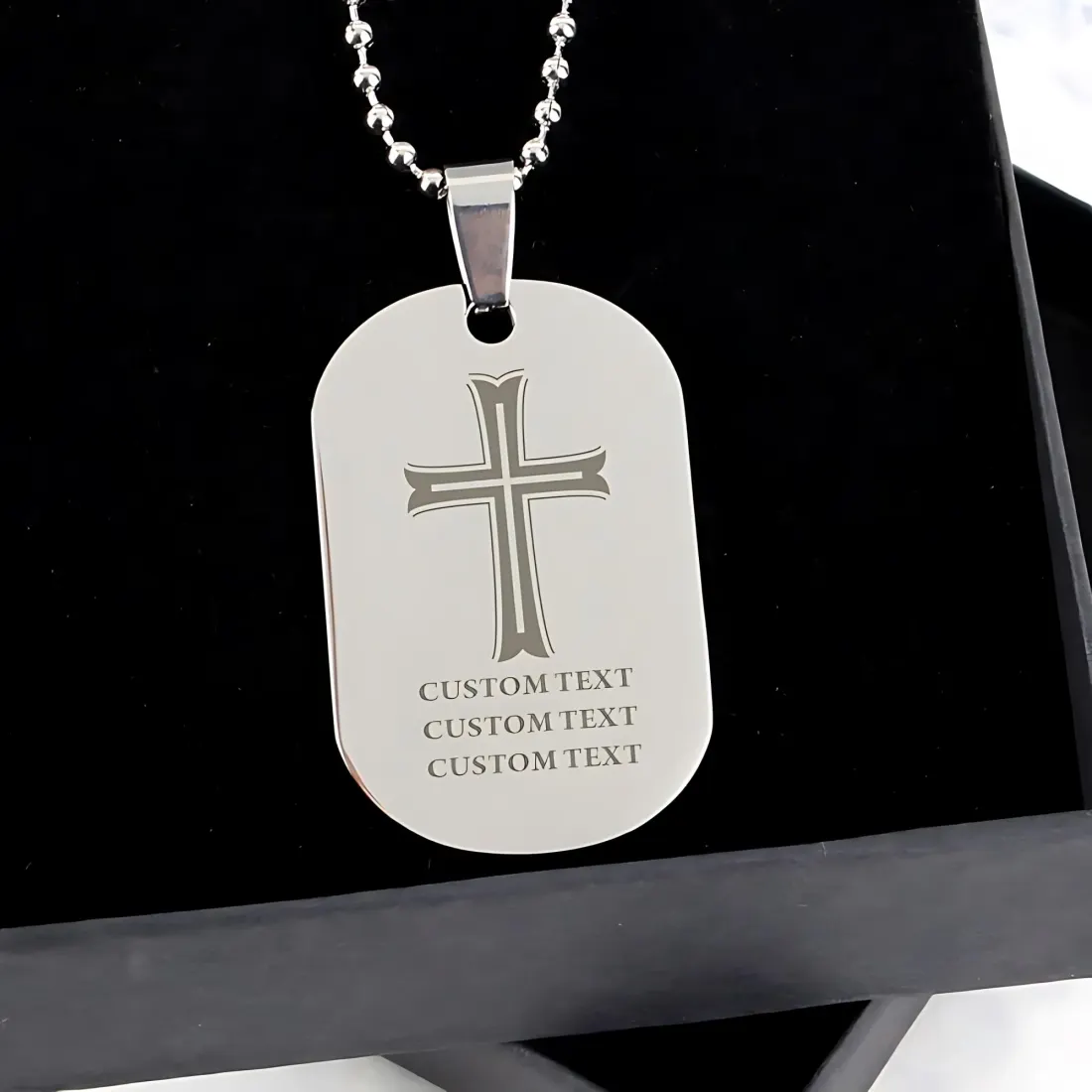 Personalised Cross Dog Tag Necklace, Engraved Stainless Steel Communion Gift, Custom Christian Pendant — photo 2