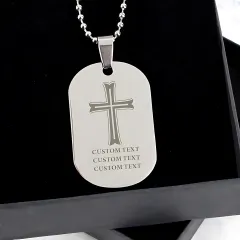 Personalised Cross Dog Tag Necklace, Engraved Stainless Steel Communion Gift, Custom Christian Pendant thumbnail 2