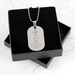 Personalised Cross Dog Tag Necklace, Engraved Stainless Steel Communion Gift, Custom Christian Pendant thumbnail 3