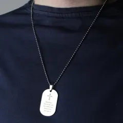 Personalised Cross Dog Tag Necklace, Engraved Stainless Steel Communion Gift, Custom Christian Pendant thumbnail 4