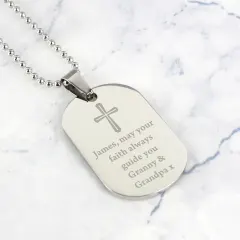 Personalised Cross Dog Tag Necklace, Engraved Stainless Steel Communion Gift, Custom Christian Pendant thumbnail 5