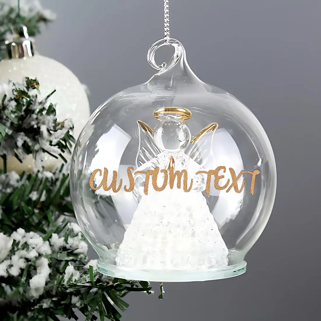 Personalised LED Angel Bauble, Light Up Glass Christmas Ornament, Custom Name Tree Decoration — photo 2