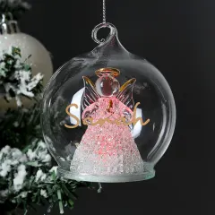 Personalised LED Angel Bauble, Light Up Glass Christmas Ornament, Custom Name Tree Decoration thumbnail 3
