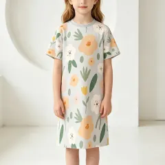 Girl's Round Neck Short Sleeve Nightgown thumbnail 1