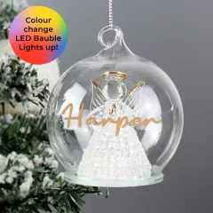 Personalised LED Angel Bauble, Light Up Glass Christmas Ornament, Custom Name Tree Decoration thumbnail 4