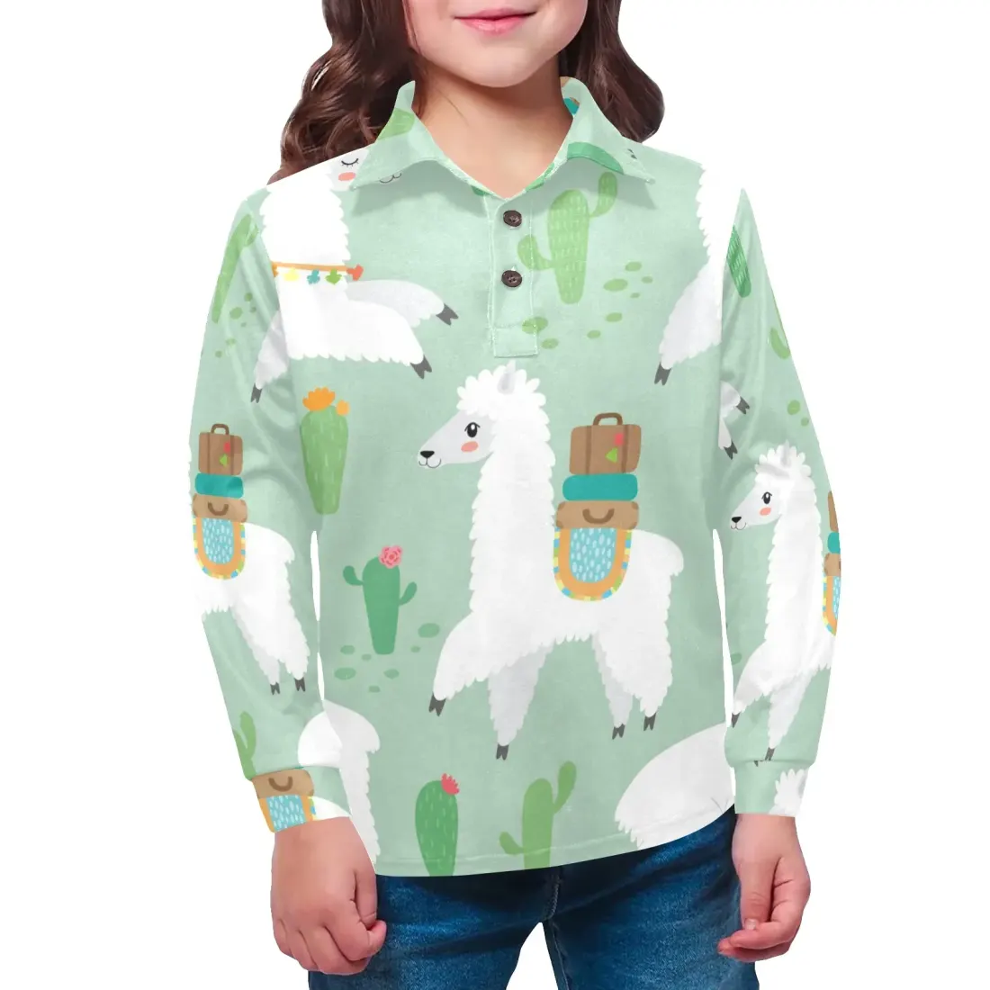 Little Girls' Long Sleeve Polo Shirt (Model T73)
