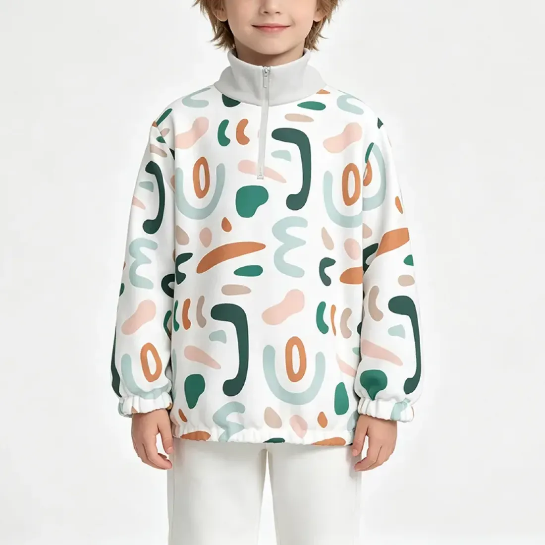 Children's Long-Sleeve Half-Zip Double-Pocket Sweatshirt