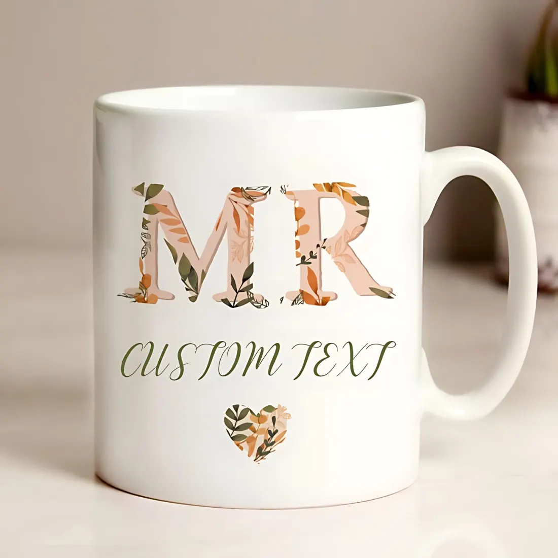 Personalised Autumn Floral Ceramic Mug, Custom Surname Wedding Keepsake — photo 2