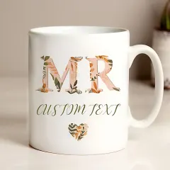 Personalised Autumn Floral Ceramic Mug, Custom Surname Wedding Keepsake thumbnail 2
