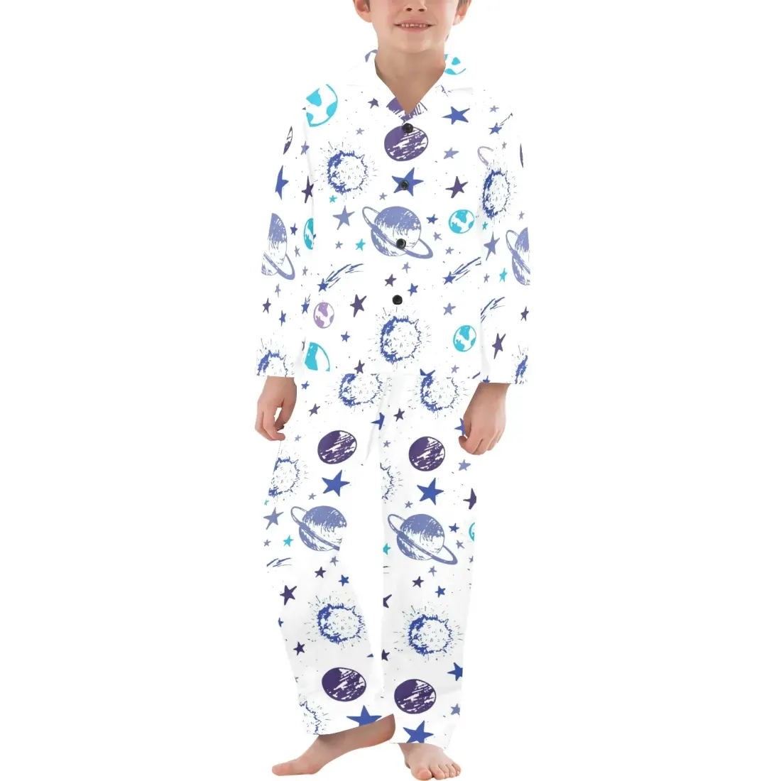 Big Boys' V-Neck Long Sleeve Pajama Set (Model Sets 02)