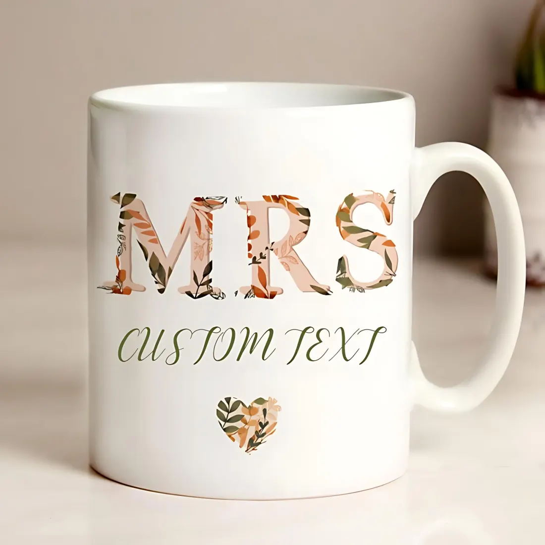 Personalised Autumn Floral Ceramic Mug, Custom Surname Wedding Keepsake — photo 3