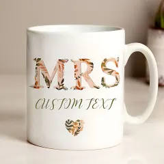 Personalised Autumn Floral Ceramic Mug, Custom Surname Wedding Keepsake thumbnail 3