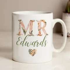 Personalised Autumn Floral Ceramic Mug, Custom Surname Wedding Keepsake thumbnail 4