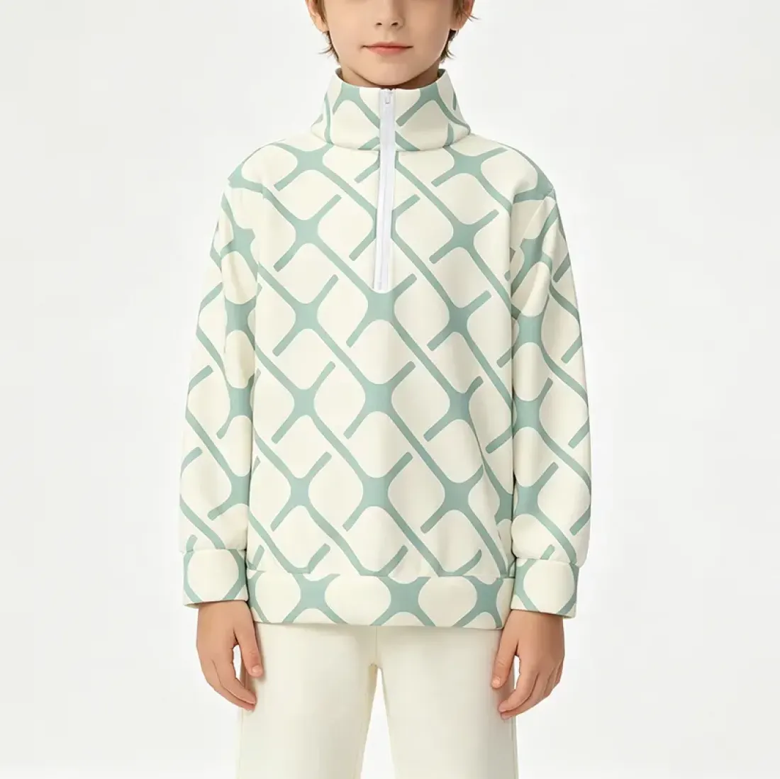 Children's Stand Collar Long-Sleeve Half-Zip Sweatshirt