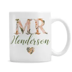 Personalised Autumn Floral Ceramic Mug, Custom Surname Wedding Keepsake thumbnail 5