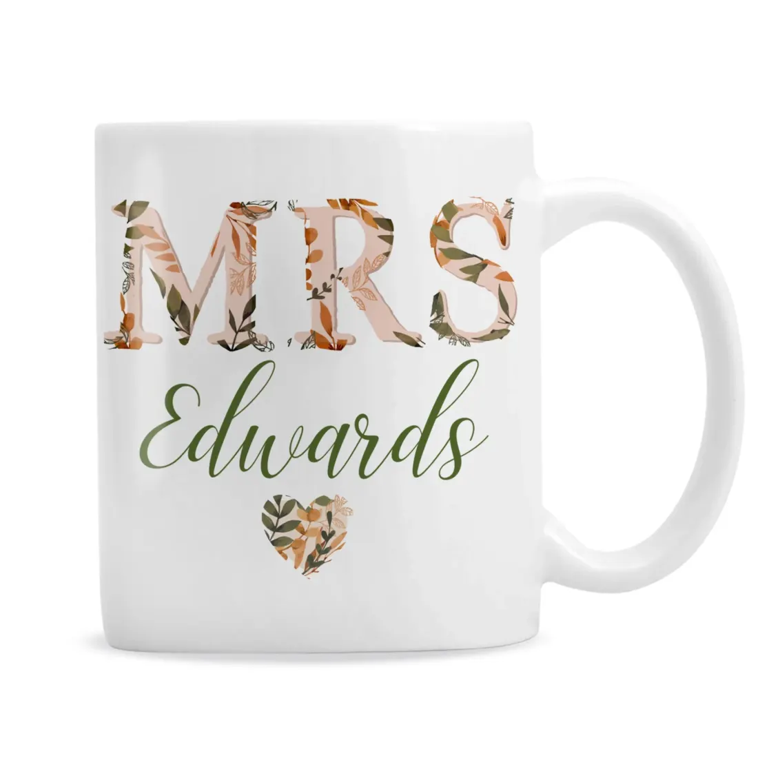Personalised Autumn Floral Ceramic Mug, Custom Surname Wedding Keepsake — photo 6
