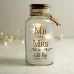 Personalised Mr and Mrs LED Glass Jar, Engraved Wedding Keepsake, Custom Couple Light thumbnail 2